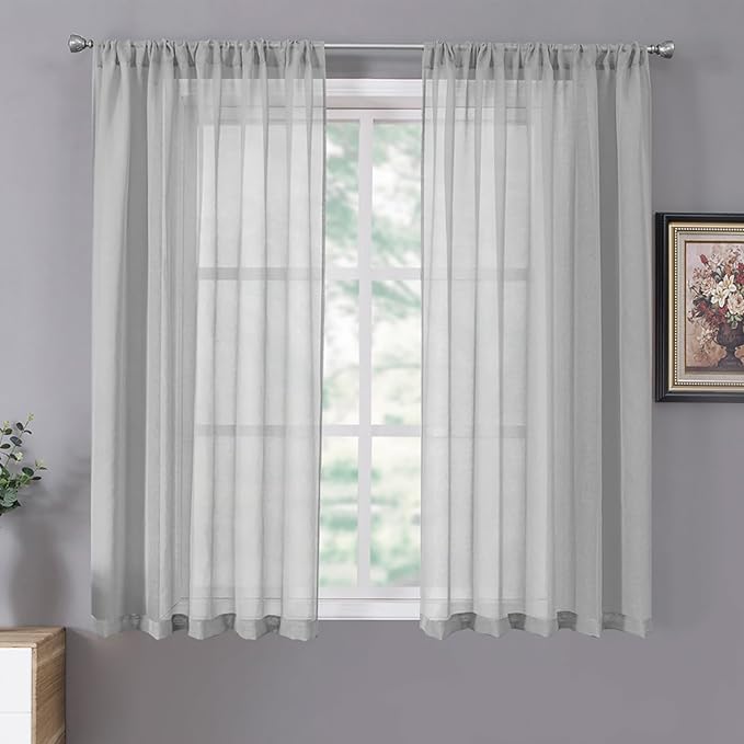Tollpiz Short Sheer Curtains Linen Textured Bedroom Curtain Sheers Light by Tollpiz