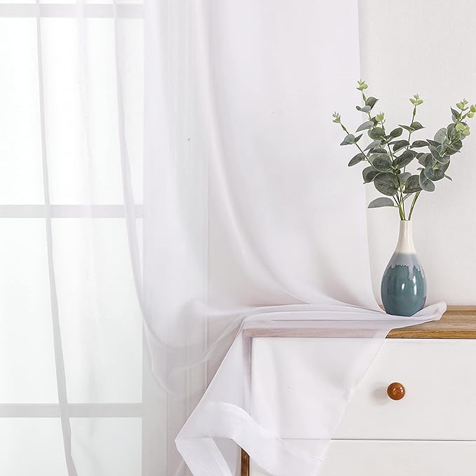 OWENIE Sheer White Curtains, Sheer Curtains 63 inch Length 2 Panels Set - Image 8