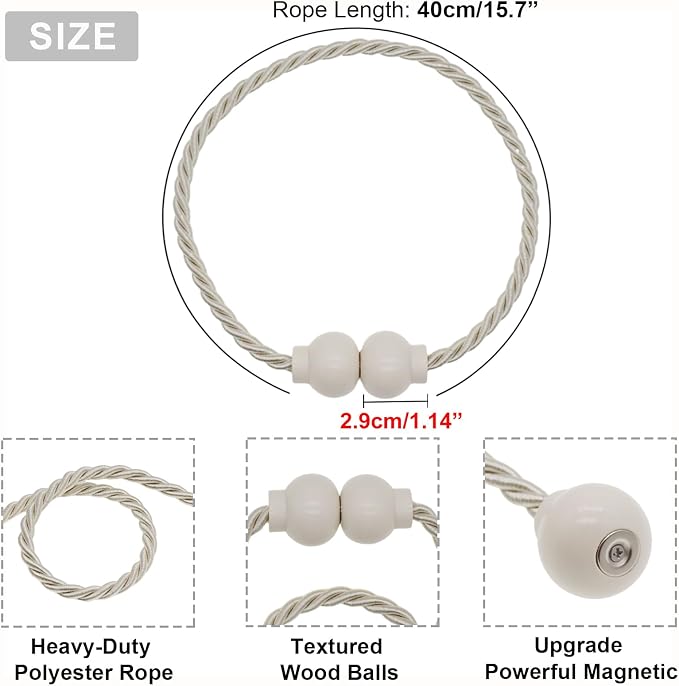 4 Pack Magnetic Curtain Tiebacks Modern Handmade Rope Curtain Tie Backs - Image 3