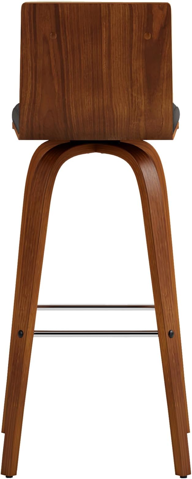 Vienna 30" Swivel Bar Stool in Walnut Wood Finish with Gray Faux Leather - Set of 4