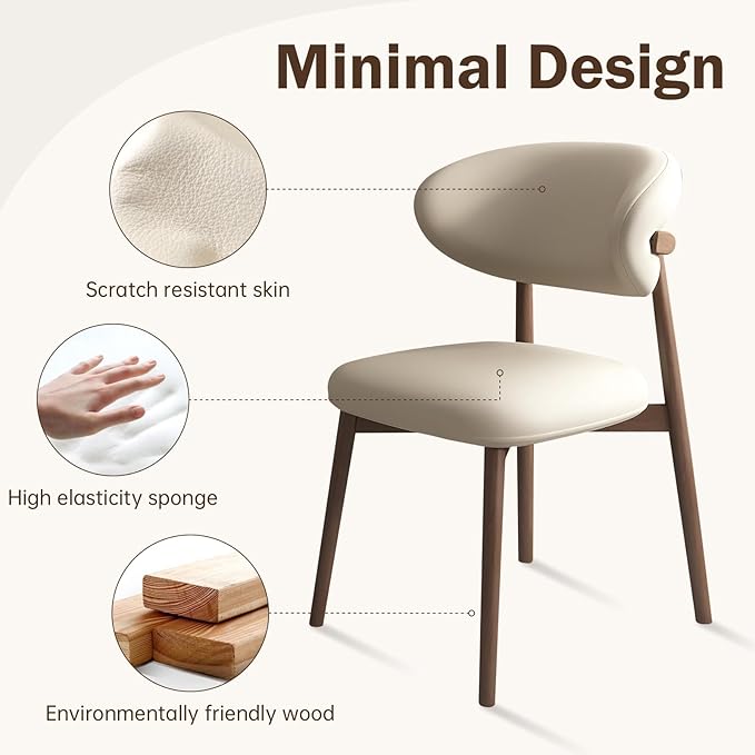 Upholstered Dining Chairs Set of 2,Mid Century Modern Kitchen Chairs with Back and Wood Frame,Faux Leather Dinner Chairs (Light Khaki + Black Legs, Set of 2)