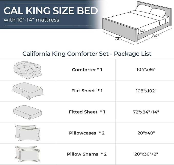 HEVUMYI Brown Cali-King Comforter Set - 7-Piece All Season Bed in a Bag Cali-King, Ultra Soft Bedding Set with Comforter, Flat Sheet, Fitted Sheet, Pillowcases, Pillow Shams