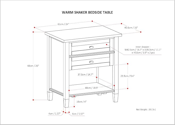 SIMPLIHOME Warm Shaker SOLID WOOD 24 Inch Wide Transitional Bedside Nightstand Table in Fog Grey, For the Living Room and Bedroom