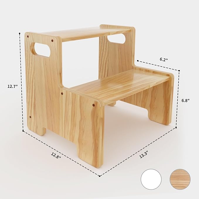 Wooden Step Stool for Kids,Supports 300 lbs Kids Toddler Stepping Stool Toilet/Kitchen/Bed Foot Stool,Natural,2 Packs