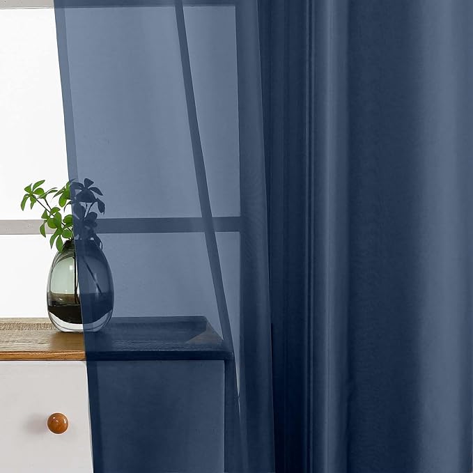 Navy Blue Sheer Curtains Tier 30 Inches Length 2 Panels, Light Filtering - Image 4