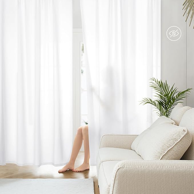 HOMEIDEAS Non-See-Through White Privacy Sheer Curtains, 52 X 72 Inches Long 2 by HOMEIDEAS