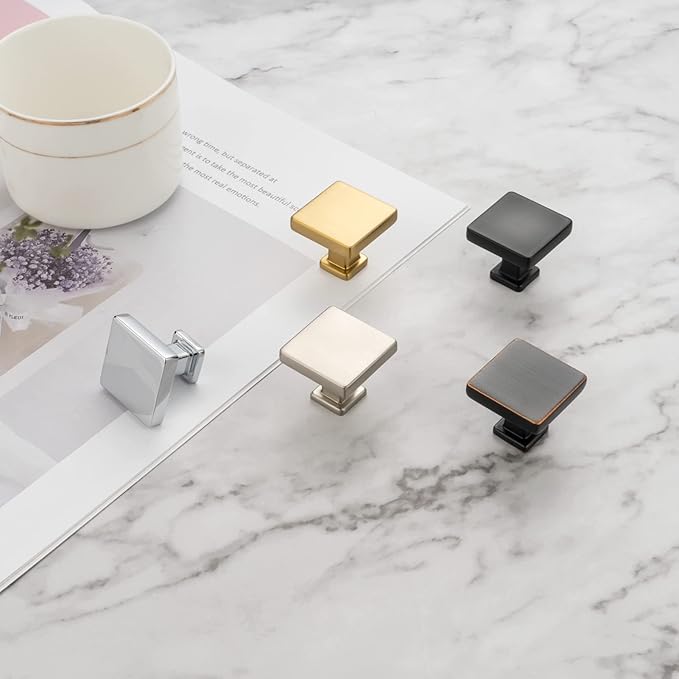 KOOFIZO 20 Pack Polished Chrome Cabinet Knobs Chrome Drawer Knobs K08 Square Single Hole Cabinet Pulls for Cabinets Drawer Dresser Cupboard Bedroom Closet Bathroom Vanity