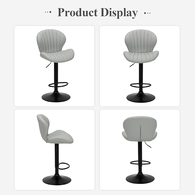 COLAMY Bar Stools Set of 6, Modern Swivel Bar Chairs, Adjustable Faux Leather Upholstered Barstools Counter Height with High Backrest for Bar, Kitchen Island, Dining Room, Grey