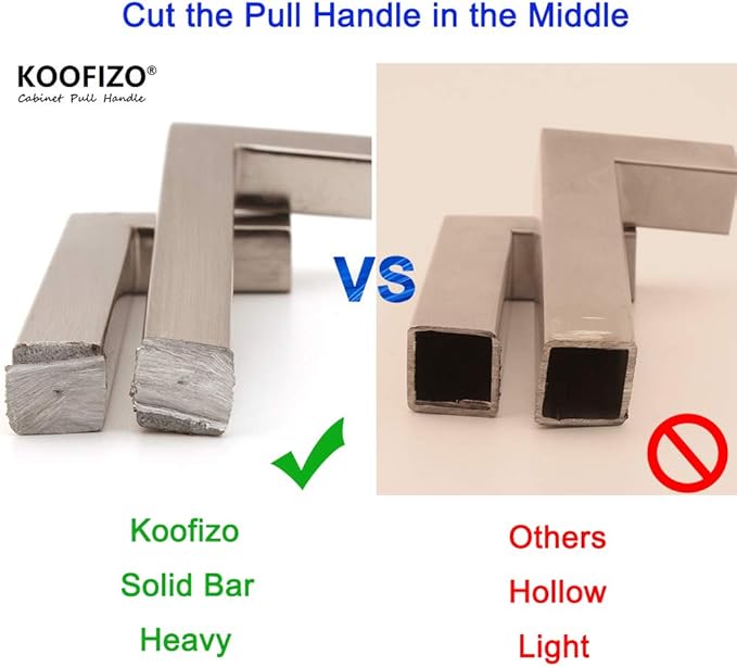 KOOFIZO Solid Square Bar Cabinet Handle - Black Furniture Pull, 5 Inch/128mm Screwhole Distance, 10-Pack for Kitchen Cupboard Door, Bedroom Dresser Drawer, Bathroom Wardrobe Hardware