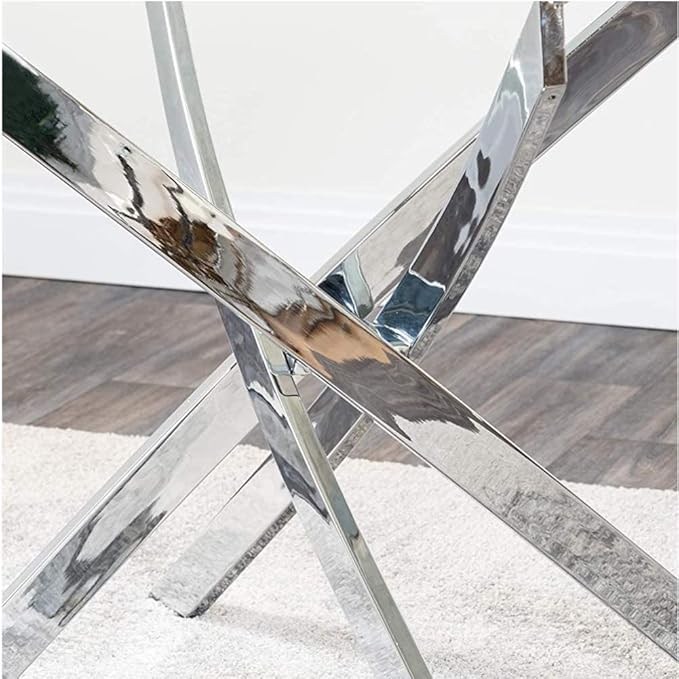 Round Tempered Glass Dining Table for 2-4 with Chromed Legs, 35.5 in Modern Small Kitchen Table for Kitchen Dining Room (White/Silver)