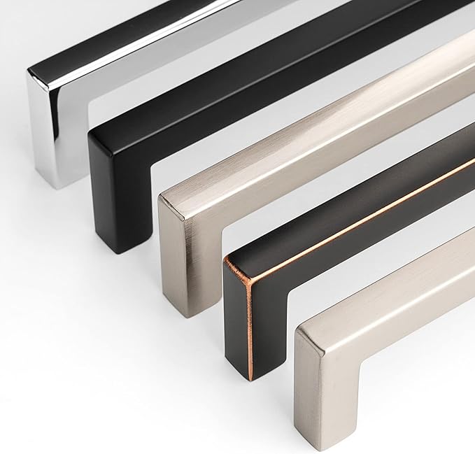 KOOFIZO Solid Square Bar Cabinet Handle - Chrome Furniture Pull, 6.3 Inch/160mm Screwhole Distance, 10-Pack for Kitchen Cupboard Door, Bedroom Dresser Drawer, Bathroom Wardrobe Hardware