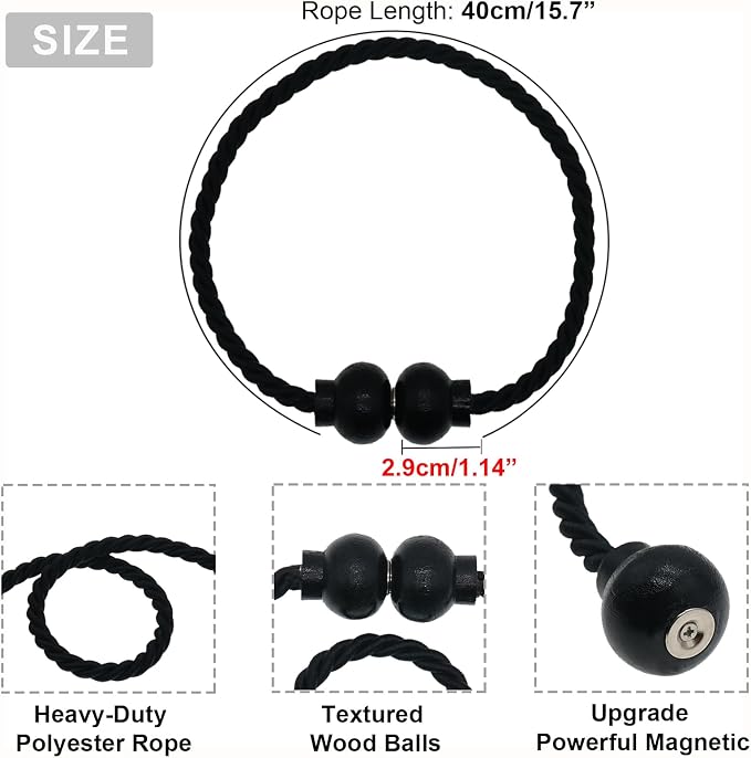 2 Pack Magnetic Curtain Tiebacks Modern Handmade Rope Curtain Tie Backs - Image 3