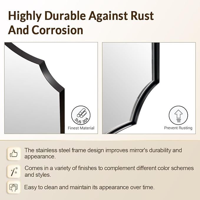 Black Bathroom Mirror, 24x32 Unique Irregular Mirror, Rectangle Mirror with Wavy Edge in Premium Stainless Steel Metal Frame 1" Deep, Wall Mounted Horizontal/Vertical