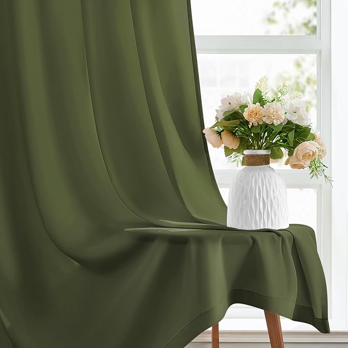 HOMEIDEAS Non-See-Through Olive Green Privacy Sheer Kitchen Curtains, 30 X 36 - Image 6