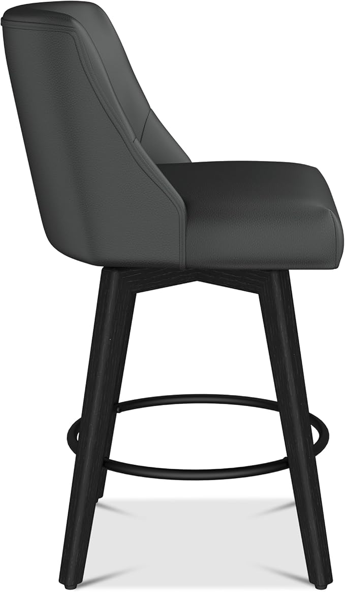 Counter Height Bar Stool, Modern Swivel Barstools with Back and Wood Leg, Faux Leather Upholstered Counter Height Stool, 26" H Kitchen Counter Stool, Kitchen Island Home Bar, Black Grey