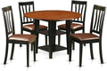 East West Furniture SUAN5-BCH-LC 5 Piece Kitchen Table Set Includes a Round Dining Room Table with Dropleaf & Shelves and 4 Faux Leather Upholstered Chairs, 42x42 Inch, Black & Cherry
