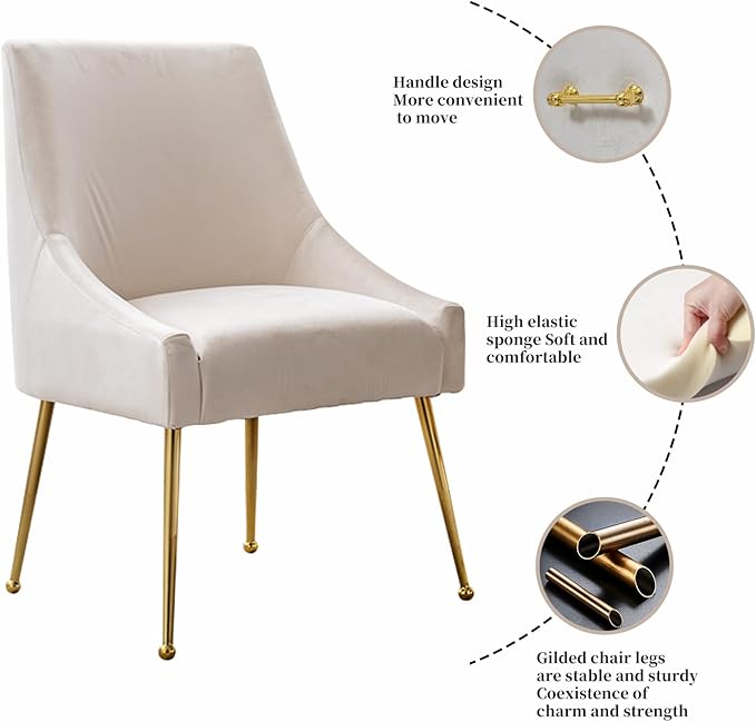 Velvet Dining Chairs, Furniture Collection Modern Contemporary Upholstered with Polished Gold Metal Legs, Set of 4(Beige)