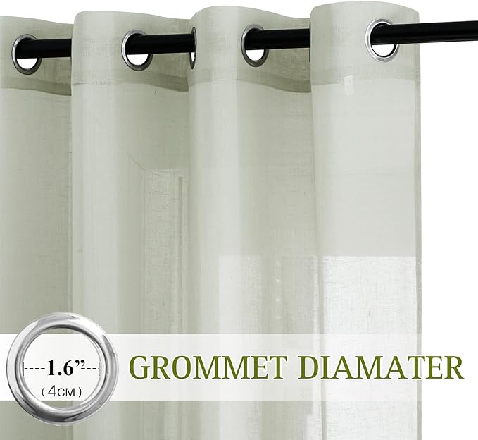 NICETOWN Linen Sheer Curtains for Living Room, Grommet Semi Sheer Privacy - Image 2