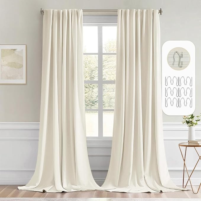 MIULEE Beige White Back Tab Blackout Curtains 102 Inch Long 2 Panels Set by MIULEE