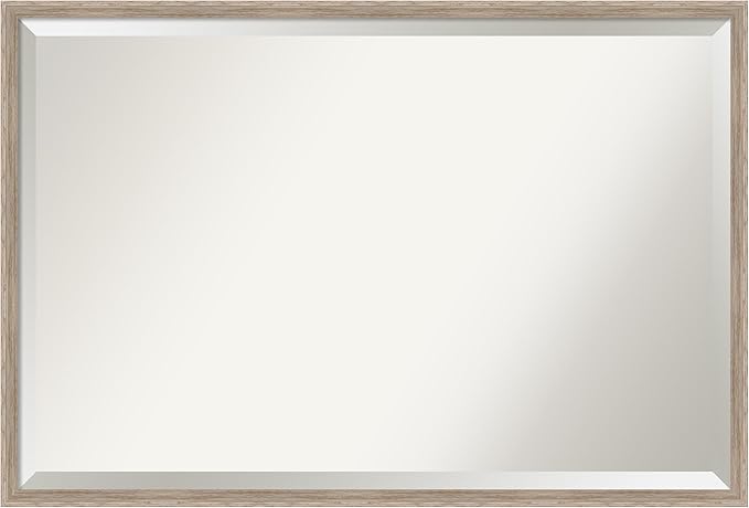 Amanti Art White Bathroom Mirror for Over Sink, 25x37 Hardwood Wedge White Wash Rectangle Vanity Mirror, Large Country Rustic Wood Frame, Hangs Horizonally and Vertically, Bathroom Wall Decor,