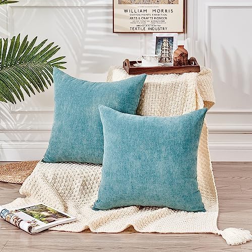 GAWAMAY Smoke Blue Chenille Throw Pillow Covers 16x16 Set of 2 - Image 2