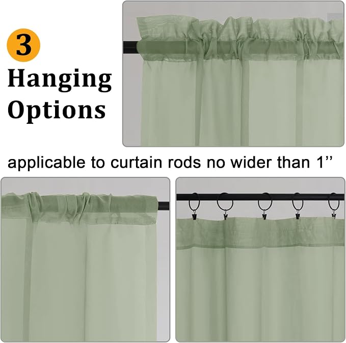 Gwine Sage Green Sheer Curtains 120 Inches Long 2 Panels Set, Extra Long Sheer - Image 3
