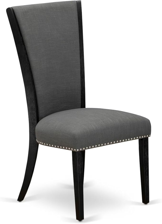 East West Furniture V626VE650-6 6 Piece Kitchen Table Set Contains a Rectangle Dining Table with V-Legs and 4 Dark Gotham Linen Fabric Parson Chairs with a Bench, 36x60 Inch, Multi-Color