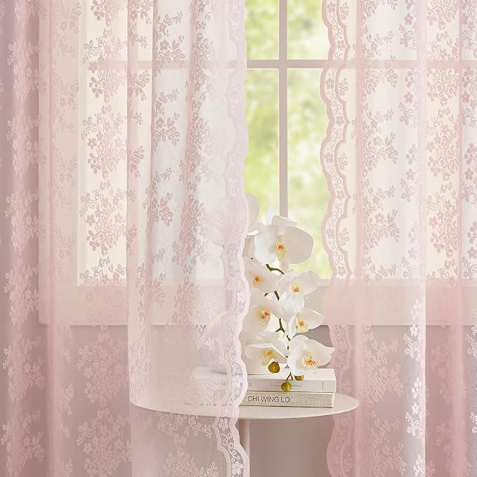 YJ YANJUN Vintage Lace Curtains 96 Inches Long 2 Panels Set Elegant Chic Floral - Image 5