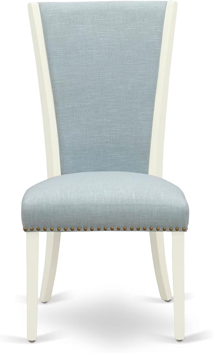 East West Furniture V077VE215-9 9 Piece Dining Room Furniture Set Includes a Rectangle Dining Table with V-Legs and 8 Baby Blue Linen Fabric Upholstered Chairs, 40x72 Inch, Multi-Color