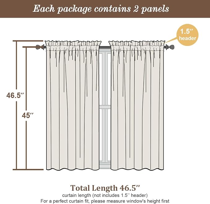 Chyhomenyc Chocolate Short Curtains 45 Inch Length 2 Panels, Light Filtering - Image 4