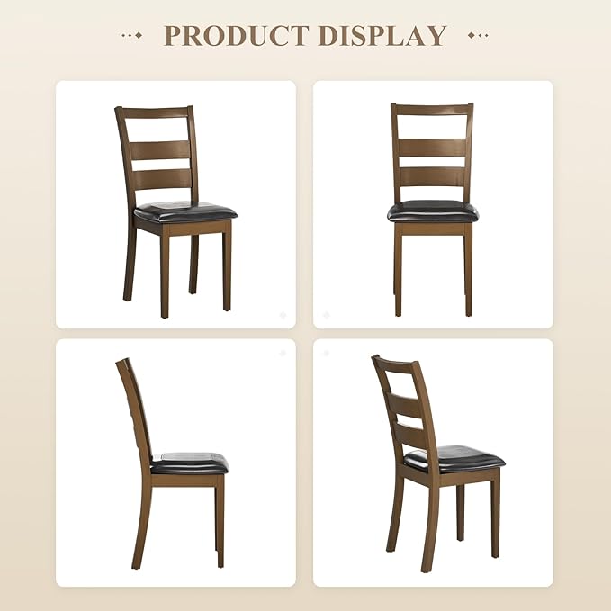 COLAMY Farmhouse Dining Chairs Set of 2, Upholstered Kitchen Chairs with Ladder Back, Modern Wood Side Dining Room Chairs with Wooden Legs for Rustic Restaurant, Dark Brown