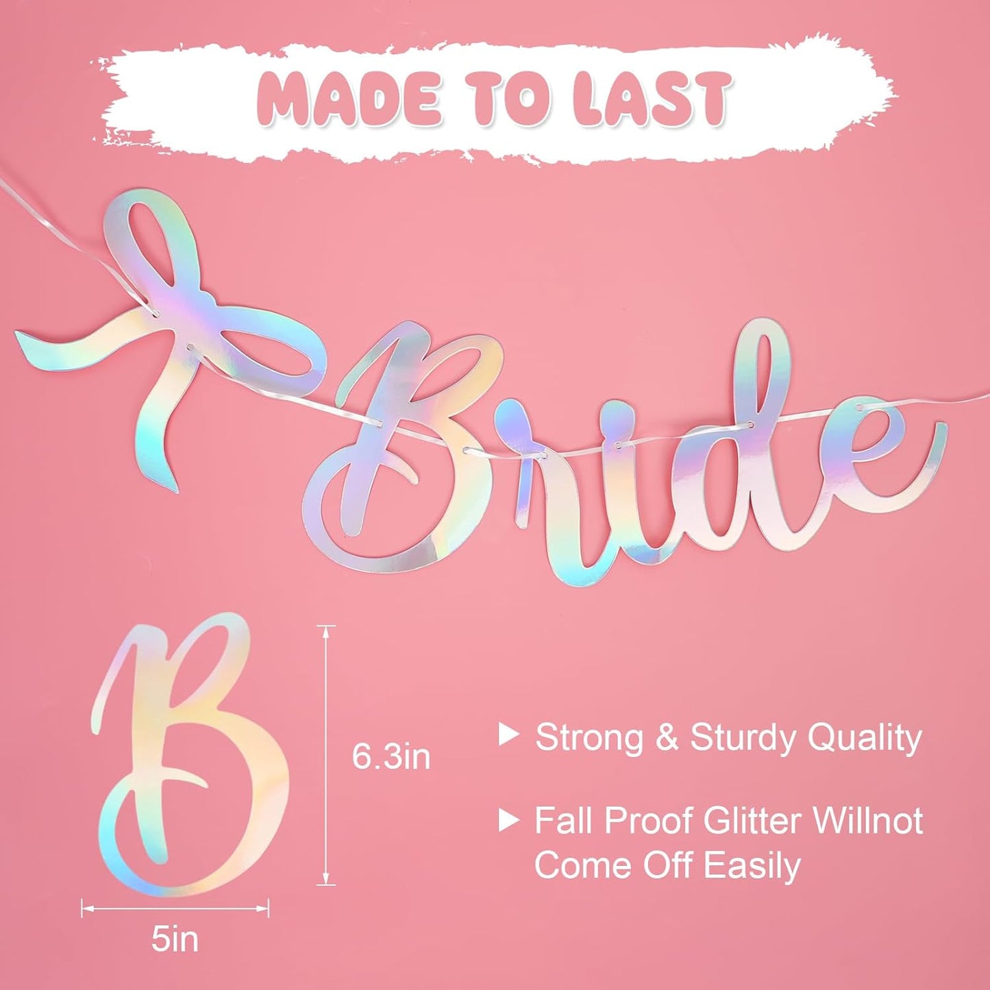 Bride to Be Banner, Iridescent Bride to Be with Bow Glitter Bachelorette Bridal Party Banner BRIDE TO BE Sign for Iridescent Bachelorette Bridal Shower Wedding Engagement Hen Party Decorations