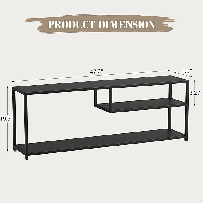 TECHMILLY Modern TV Stand for 55" TV, TV Table with Storage Shelves, Entertainment Center with Metal Frame, TV Console Table for Living Room, Bedroom, Black