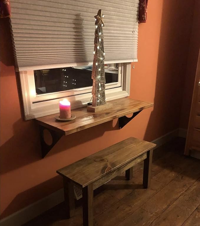 Industrial Rustic Wall-Mounted Table, Dining Table Desk, Pine Wood Wall-Mounted Bar Tables (24”X 14“)