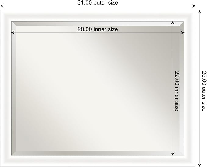 Amanti Art White Bathroom Mirror for Over Sink, 25x31 Oliver White Narrow Rectangle Vanity Mirror, Large Modern Wood Frame, Hangs Horizonally and Vertically, Bathroom Wall Decor, Beveled Edge