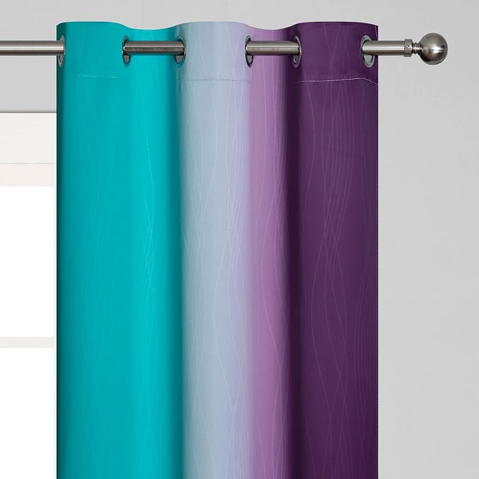 Estelar Textiler Ombre Teal and Purple Blackout Curtains 45 Inch Length 2 panels - Image 4