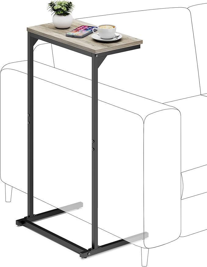 TUTOTAK C Shaped End Table, Small Side Table, Set of 2, 28.7 inch Tall Couch Table, Sofa Table, Living Room, Bed Room, Greige TB01BG0712