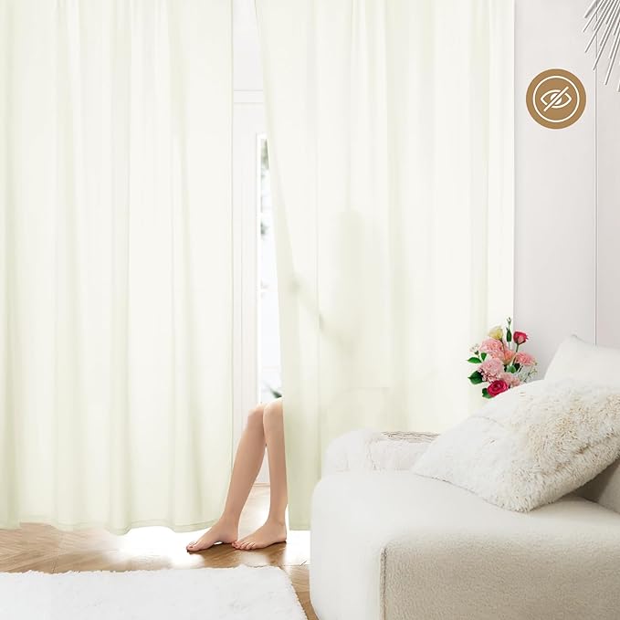 HOMEIDEAS Non-See-Through Ivory Privacy Sheer Curtains, 52 X 54 Inches Long 2 by HOMEIDEAS