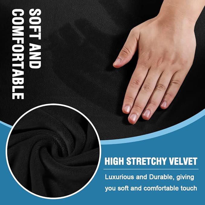 H.VERSAILTEX Sofa Cover 4 Piece T Cushion Sofa Slipcovers Velvet Couch Cover Furniture Protector Stretch T Cushion Sofa Covers for 3 Cushion Couch with 3 Individual T Cushion Covers Washable, Black