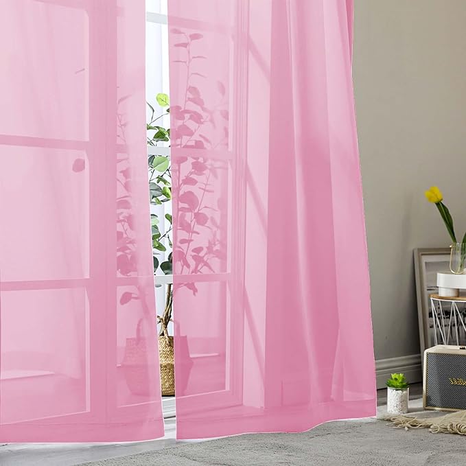 Pink Sheer Curtain for Bedroom Living Room 78 Inches Long 2 Panels Set - Image 9