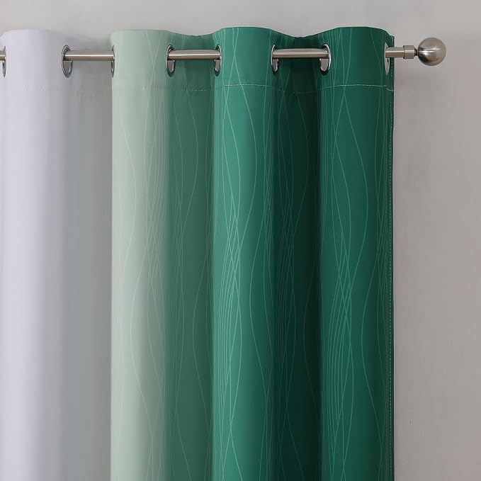 Estelar Textiler Green and Greyish White Ombre Blackout Curtains 90 Inch Length - Image 4