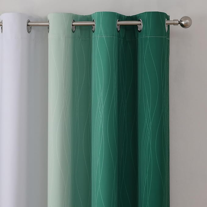 Estelar Textiler Green and Grayish White Ombre Blackout Curtains - Image 4