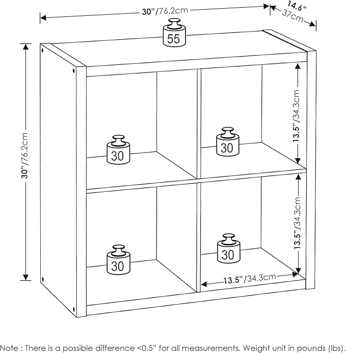 Furinno Cubicle Open Back Decorative Cube Storage Organizer, 4-Cube, White