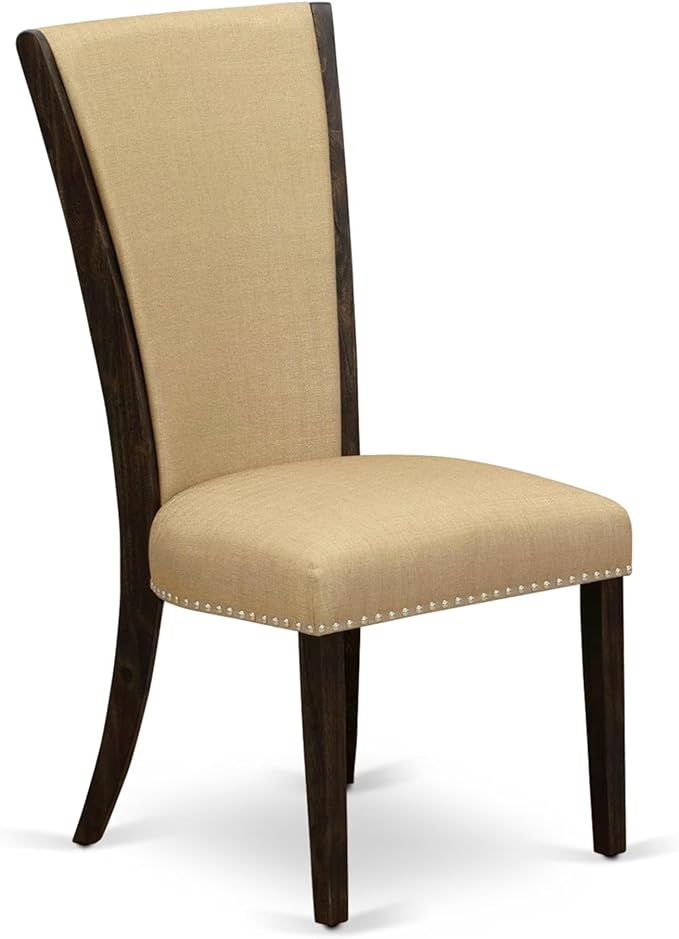 East West Furniture V797VE703-7 7 Piece Kitchen Table & Chairs Set Consist of a Rectangle Dining Room Table with V-Legs and 6 Brown Linen Fabric Upholstered Chairs, 40x72 Inch, Multi-Color