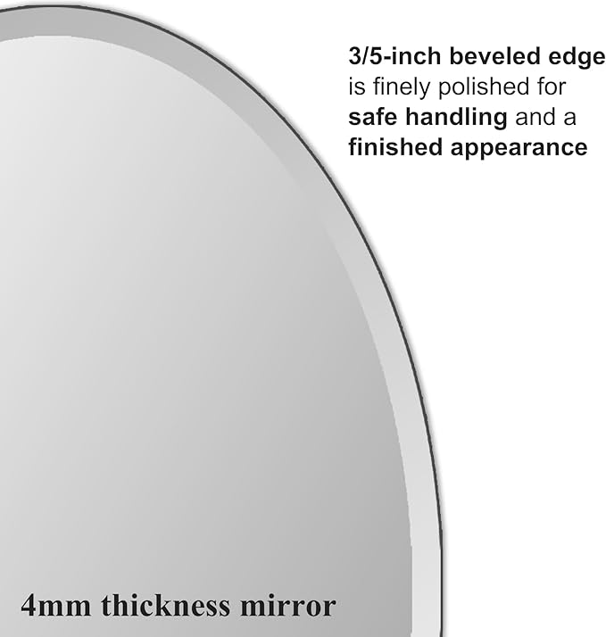 Bathroom Mirror for Over Sink, Oval Frameless Mirror, Beveled Polished Wall Mirror for Bathroom, Bedroom, Vanity and Entryway 20" x 28"