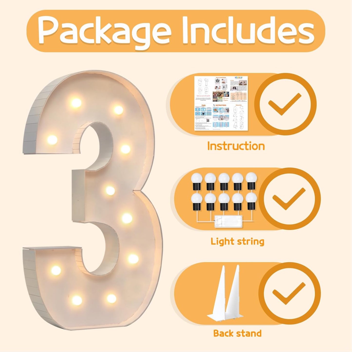 Marquee Numbers 4 Feet Tall Large Light Up Numbers 3th 13th 30th Three RexBirthday Decorations Girl Boy Big Yellow Light Outdoor Anniversary Decorations Balloon Arch Kit Party Backdrop 3