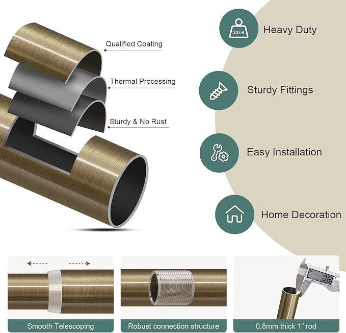 Lootkell 2 Pack Bronze Curtain Rods - Image 7