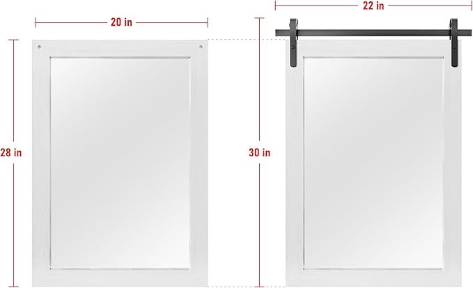 Farmhouse Mirror for Bathroom, White Rustic Vanity Mirror Wood Framed Decrative Mirrors, Barn Door Style Decor Entryway Bedroom 22x30INCH Horizontal