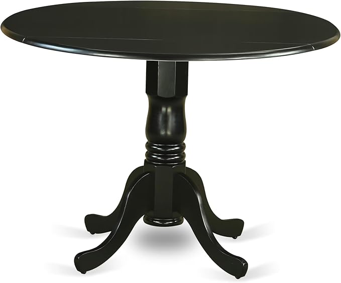 East West Furniture DLAN5-BLK-C 5 Piece Dining Room Table Set Includes a Round Kitchen Table with Dropleaf and 4 Linen Fabric Upholstered Dining Chairs, 42x42 Inch, Black