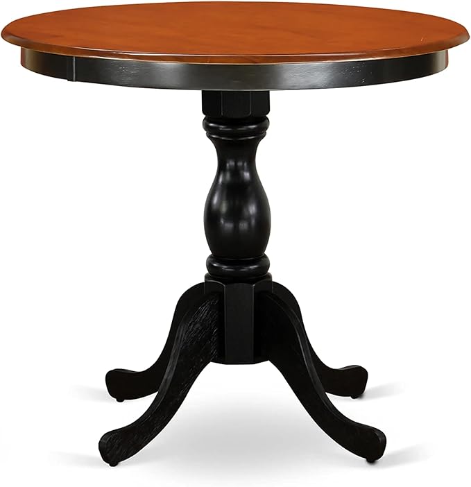 East West Furniture ESBO3-BCH-W 3 Piece Kitchen Table & Chairs Set Contains a Round Dining Room Table with Pedestal and 2 Dining Chairs, 30x30 Inch, Black & Cherry